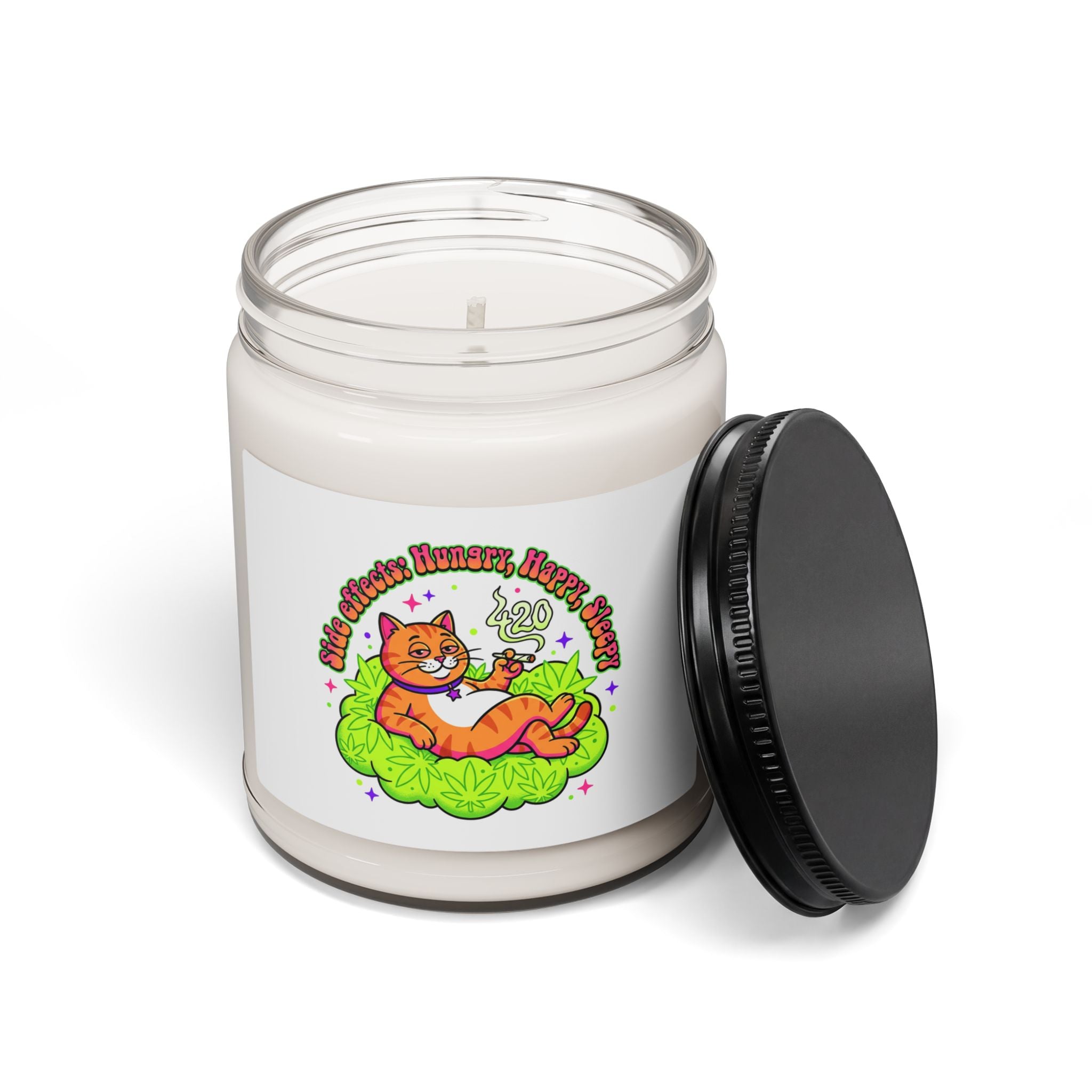 Relaxed Cat 420 Soy Candle, cannabis stoner humor, chill psychedelic
