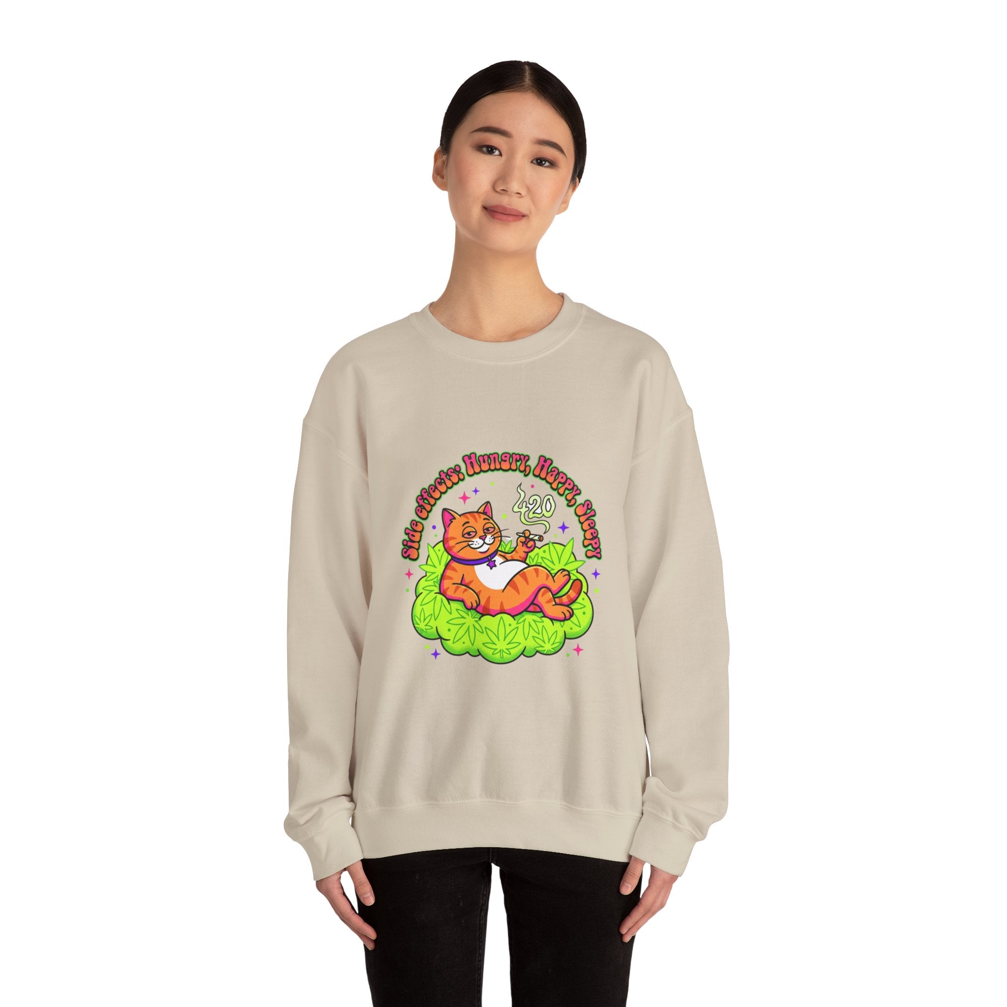 Chill Cat on Bud Sweatshirt | cannabis 420 stoner psychedelic