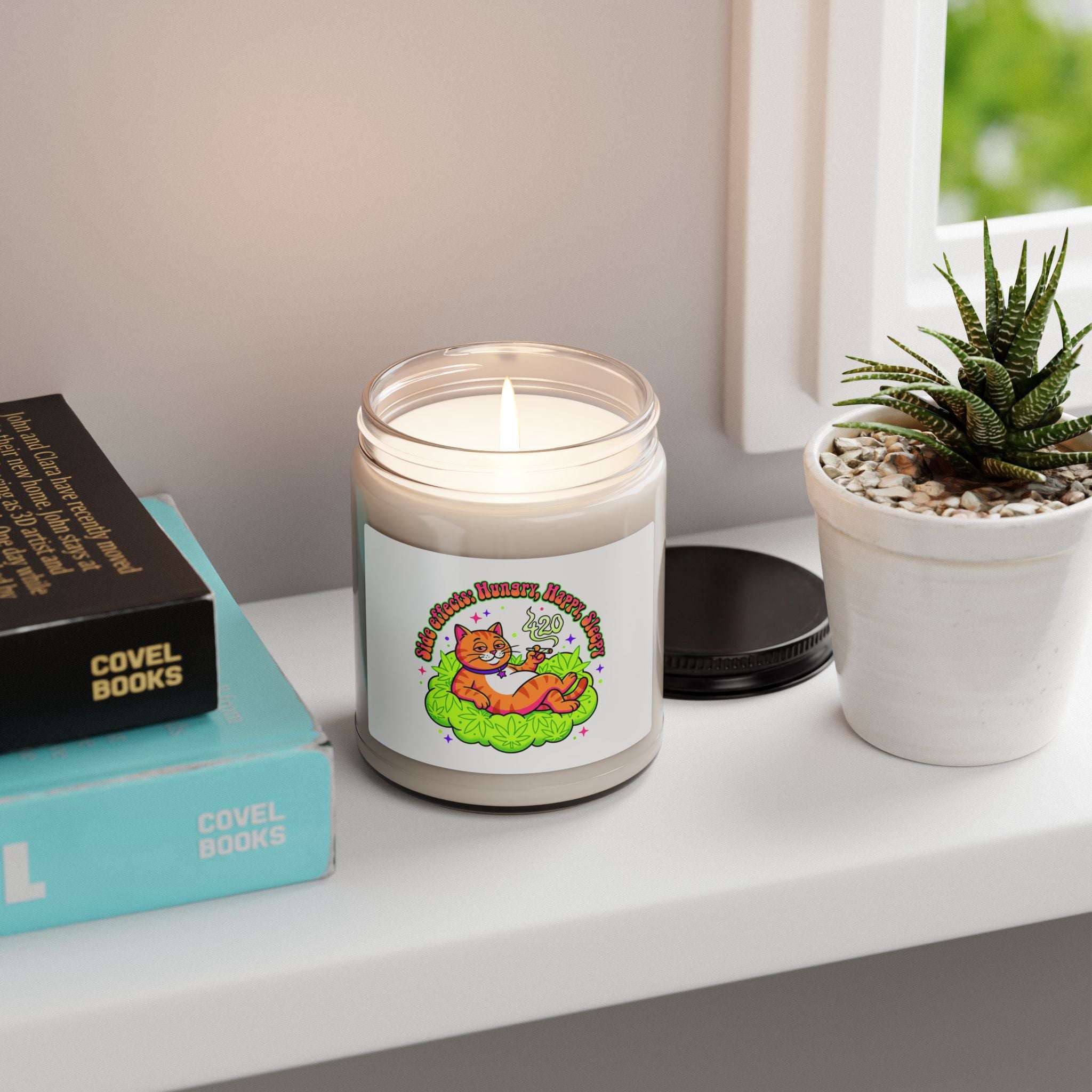 Relaxed Cat 420 Soy Candle, cannabis stoner humor, chill psychedelic