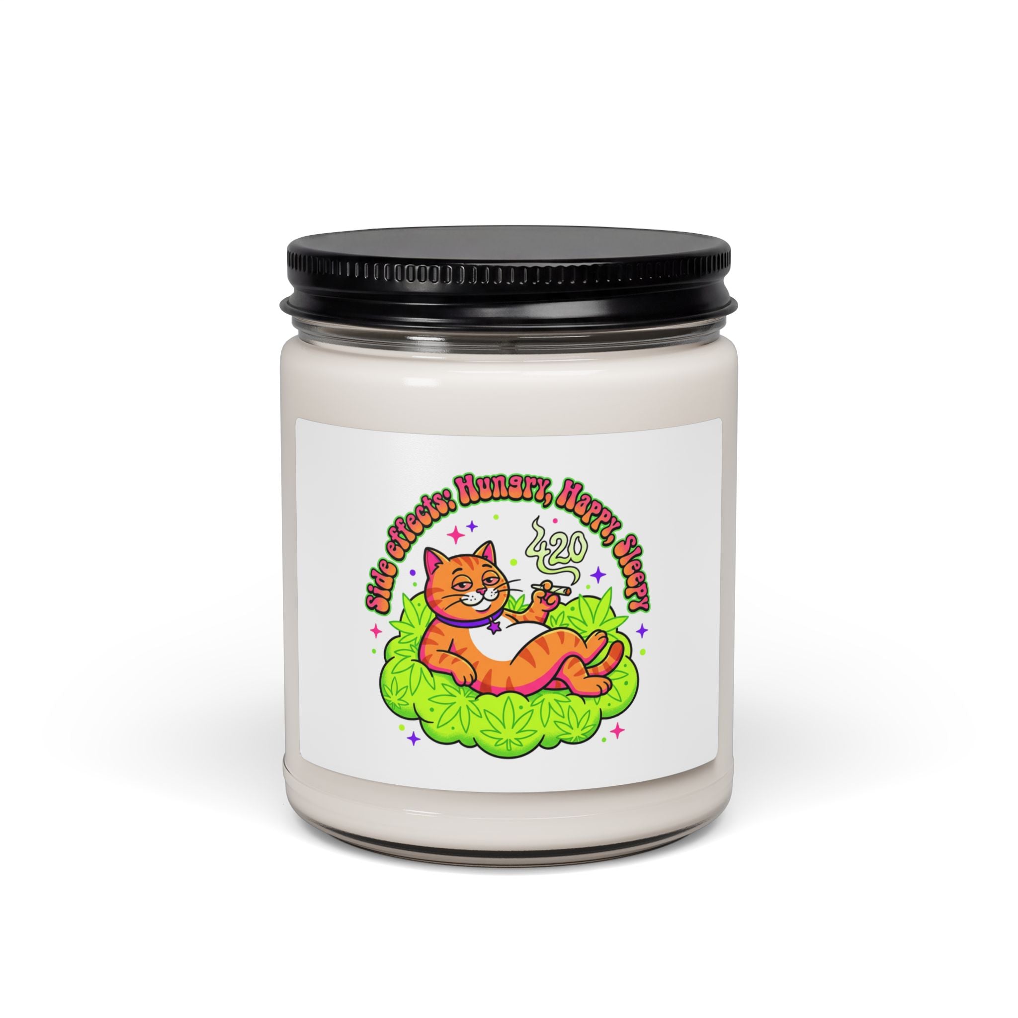 Relaxed Cat 420 Soy Candle, cannabis stoner humor, chill psychedelic